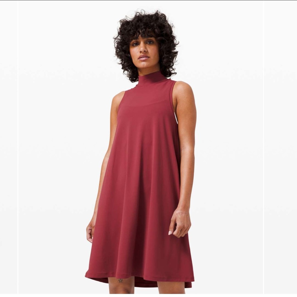 Lululemon all aligned a-line pink red mock neck dress size 8